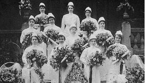 A class of graduating nurses poses outside Wesley Memorial Hospital in Atlanta, later Emory University Hospital, in 1916.