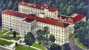 Painting of Emory University Hospital as it appeared in the late 1940s. Artist unknown.