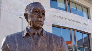 Statue of Robert Woodruff outside the library named for him at Emory University