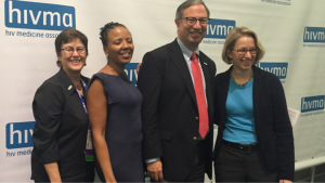 Pictured: Melanie Thompson (former HIVMA board member); Ada Adimora (UNC, former HIVMA chair); Carlos del Rio (current HIVMA chair); and Wendy Armstrong (HIVMA chair-elect)