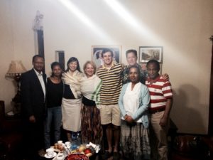 Drs. Abdurazek Ahmed, Helen Yifter (the first AAU endocrine fellows), Sonya Haw, and Mary Ellen Sweeney with son Joseph and Husband Ed Gogol, and Dr. Ahmed Reja with his wife at a farewell dinner hosted by Dr. Reja