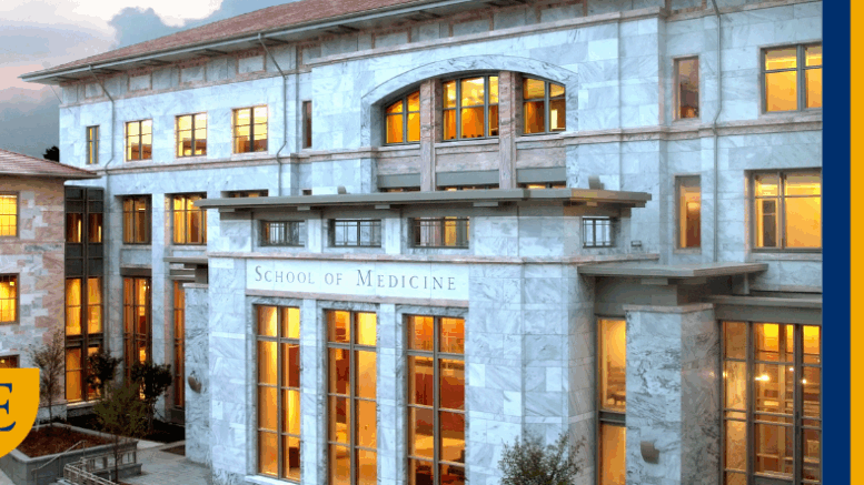 Photos of Emory's School of Medicine Building at sunset